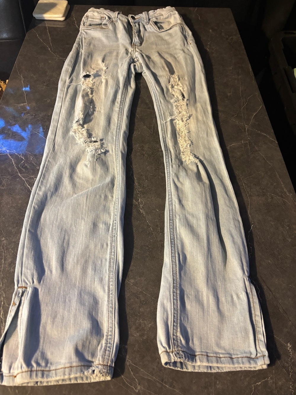 Women's Light Blue Distressed Flare Jeans